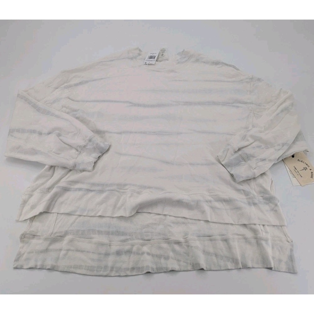Electric & Rose Womens Sweatshirt Size Small White/Grey Niel Tie Dye Striped NWT